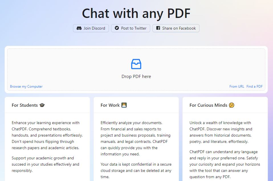 هي أداة تمكّن المستخدمين من التفاعل مع مستندات PDF الخاصة بهم وتحليلها واستخراج المعلومات وإنشاء فهرس وتقديم الفقرات كما لو كانوا يتحدثون مع بشر.